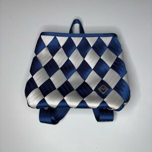 Maggie Bags Seatbelt Woven Backpack Blue White Checkered